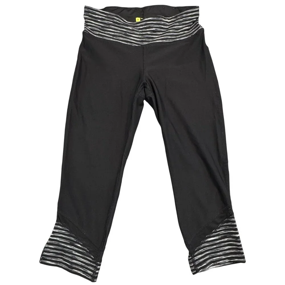 Xersion Black Striped Cropped Activewear Pants Womens Size M Stretch Yoga Mesh - Picture 2 of 16